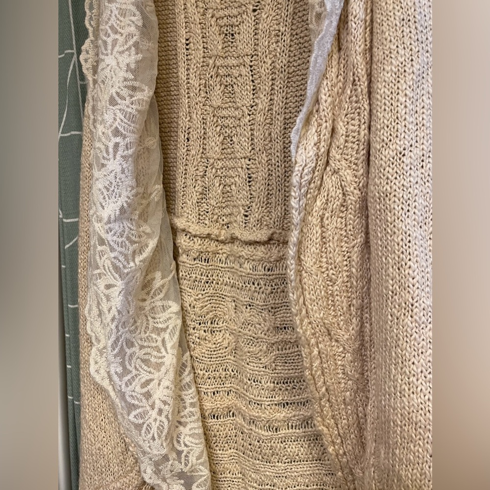 Anthropologie Knitted & Knotted Lace Knitted Cream Sweater Vest/Open Cardigan - Picture 6 of 7